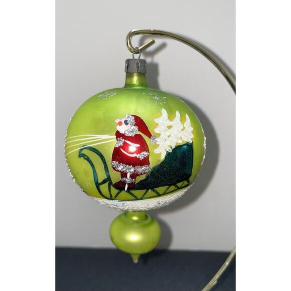 Vintage Original Cap Poland Teardrop Double Ball Mica Glass Ornament. Large 4.5” - Picture 1 of 6